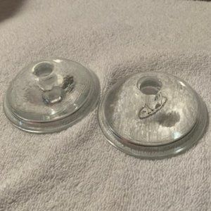 Two round handmade glass candle holders